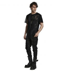 Black 'Punk Broken Hole Net' Pants