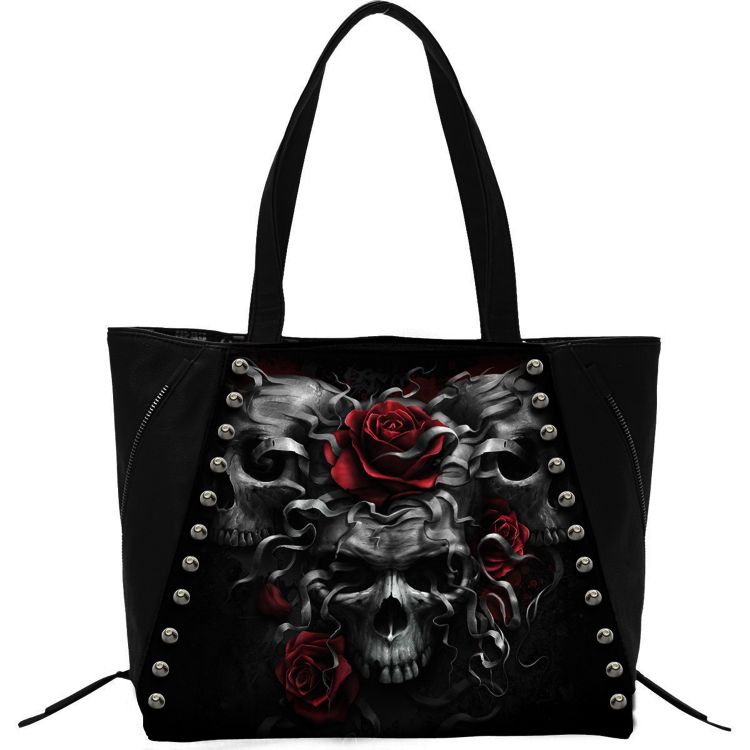 Sac Fourre-Tout 'Skulls N' Roses' en Simili Cuir Noir