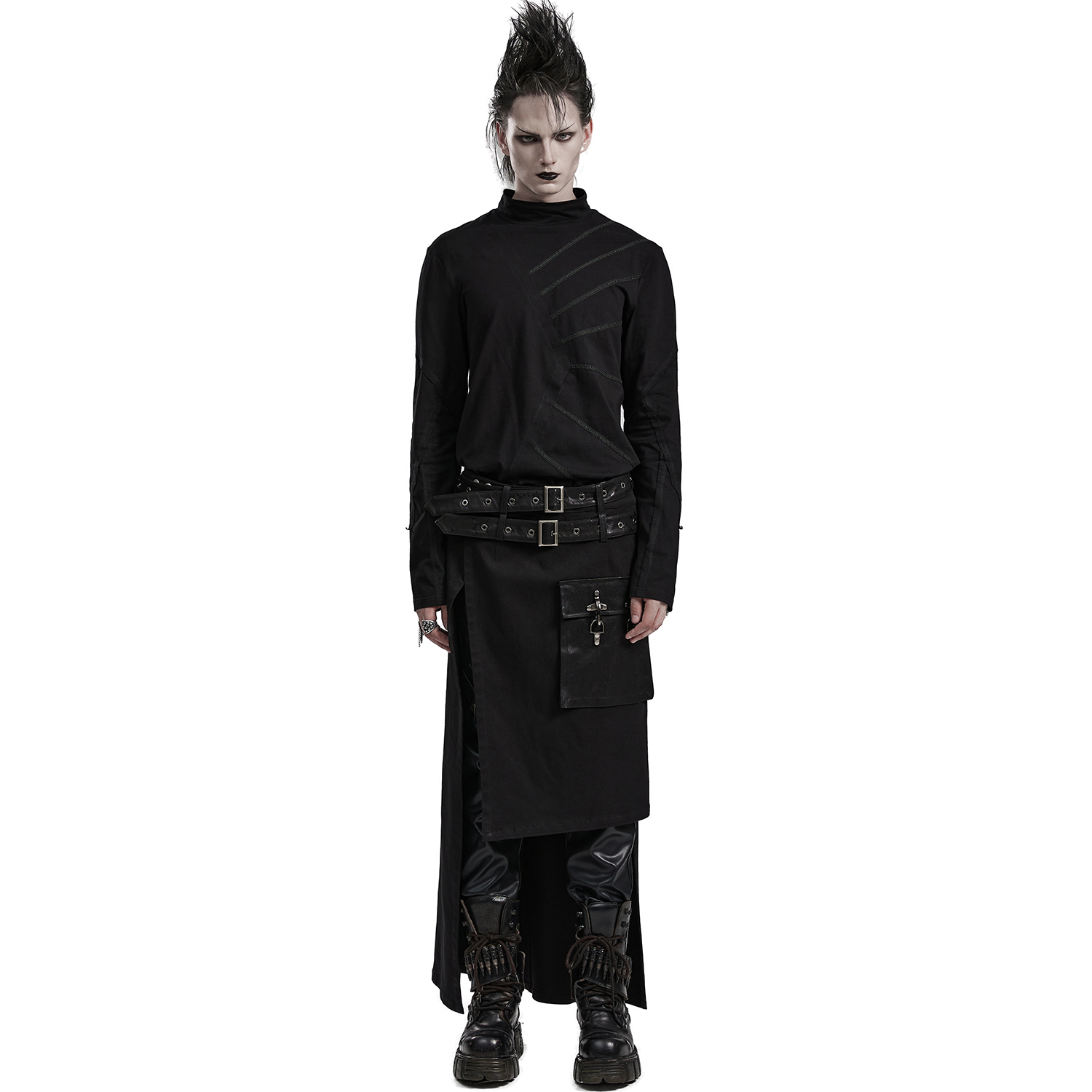 Black 'Winguric' Male's Asymmetric Mid-Skirt Kilt by Punk Rave • the dark  store™