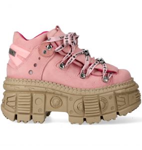 Pink Leather New Rock Tank Platform Shoes