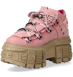 Pink Leather New Rock Tank Platform Shoes