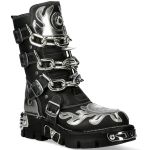 New Rock Metallic Boots in Black and Gray Leather with Chains