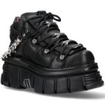 New Rock Metallic Black Shoes with Chains