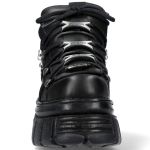 New Rock Metallic Black Shoes with Chains