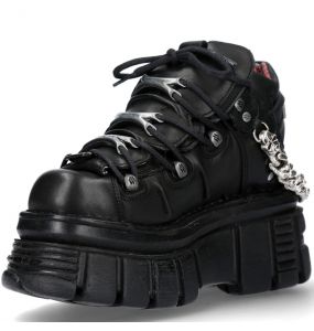 New Rock Metallic Black Shoes with Chains