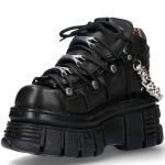 New Rock Metallic Black Shoes with Chains