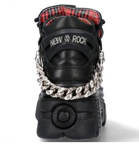 New Rock Metallic Black Shoes with Chains