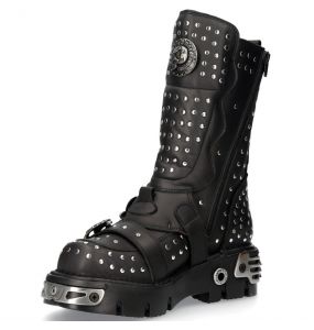 Black New Rock Metallic Boots with Studs