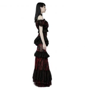 Black and Red 'Ostrogotha' Long Skirt
