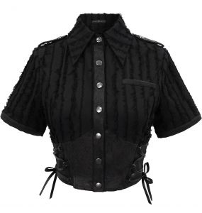 Black Mesh Corset Top With Folds Cups, Removable Straps Crop Top