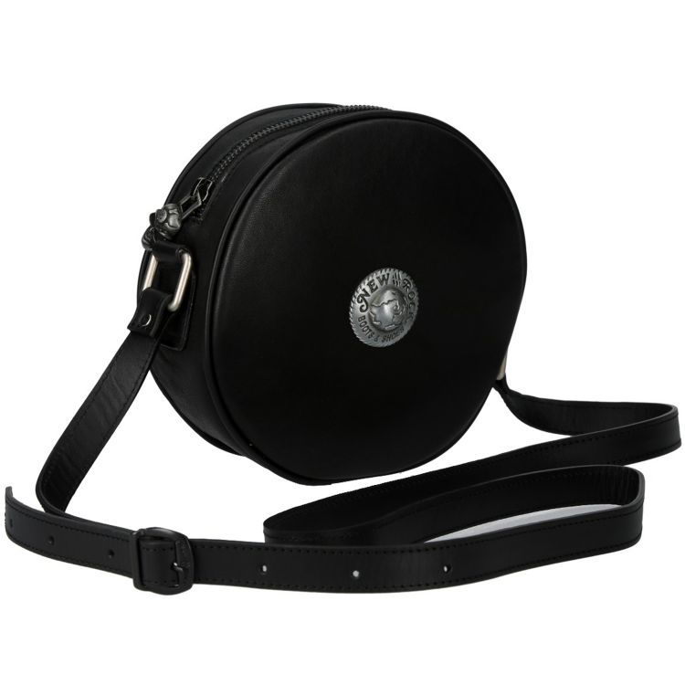 Black Leather Round Shoulder Bag