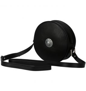 Sac à Bandoulière Rond en Cuir Noir