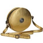 Golden Leather Round Shoulder Bag