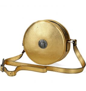 Sac à Bandoulière Rond en Cuir Doré