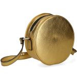 Golden Leather Round Shoulder Bag