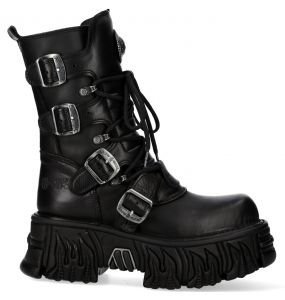 Black Leather New Rock Metallic Boots