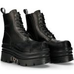 Black New Rock Metallic Platform Ankle Boots