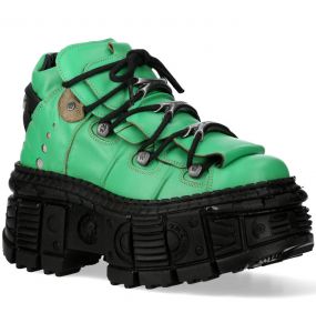 Green Leather New Rock Tank Platform Shoes