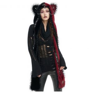 Black and Red 'Kitty' Hooded Scarf