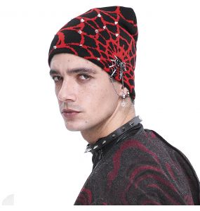 Black and Red Spider Web Beanie