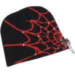 Black and Red Spider Web Beanie