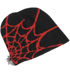 Black and Red Spider Web Beanie