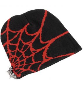 Black and Red Spider Web Beanie