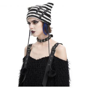 Black and White Striped 'Liuva' Beanie