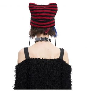 Black and Red Striped 'Liuva' Beanie