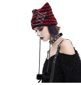 Black and Red Striped 'Liuva' Beanie