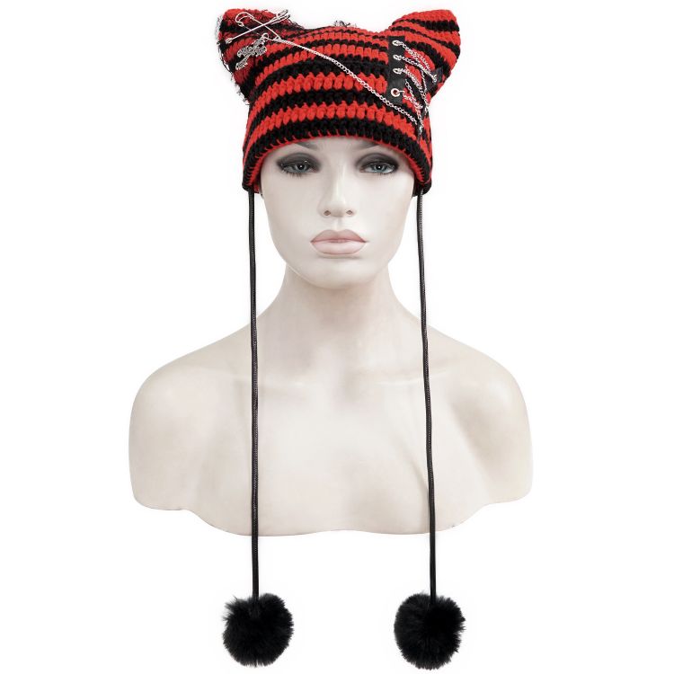 Bonnet 'Liuva' Rayé Noir et Rouge