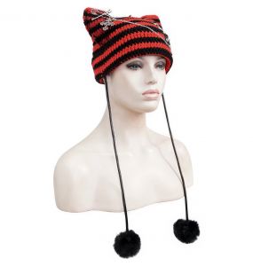 Black and Red Striped 'Liuva' Beanie