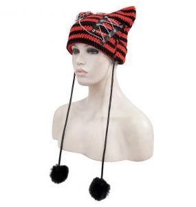 Black and Red Striped 'Liuva' Beanie