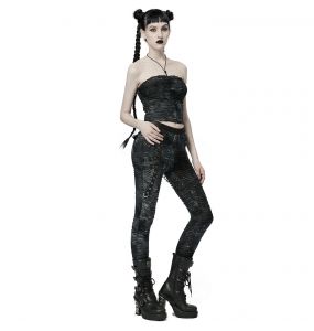 Lady Black Fishnet Mesh Panel Leggings Goth Punk Elastic Cross