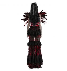 Accessoire d'Épaule 'Raven' en Plumes Artificielles Noires et Rouges