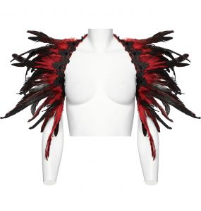 Accessoire d'Épaule 'Raven' en Plumes Artificielles Noires et Rouges