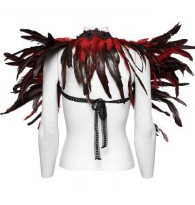 Accessoire d'Épaule 'Raven' en Plumes Artificielles Noires et Rouges