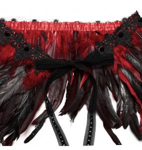 Accessoire d'Épaule 'Raven' en Plumes Artificielles Noires et Rouges