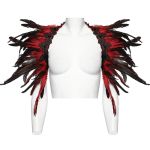 Accessoire d'Épaule 'Raven' en Plumes Artificielles Noires et Rouges