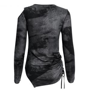 Black and Gray 'Emelia' Assymetrical Long Sleeves Top