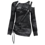 Black and Gray 'Emelia' Assymetrical Long Sleeves Top