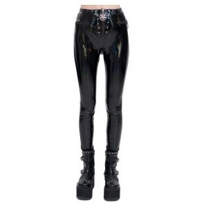 Leggings 'Geloyra' en Vinyle Noir Verni