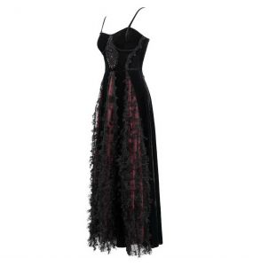 Black and Burgundy 'Melisanda' Velvet Long Dress