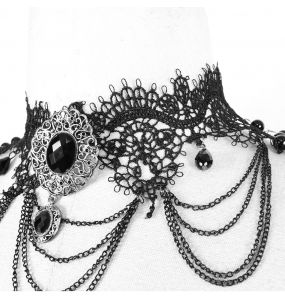 Boléro Gothique et Collier 'Elja' en Dentelle et à Plumes Noires