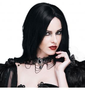 Gothic Bolero and Necklace 'Elja' in Black Lace and Feathers