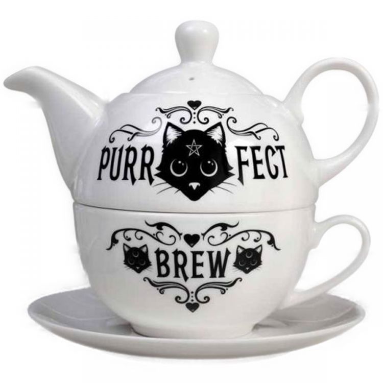 Porcelain 'Purrfect Brew' Tea Set