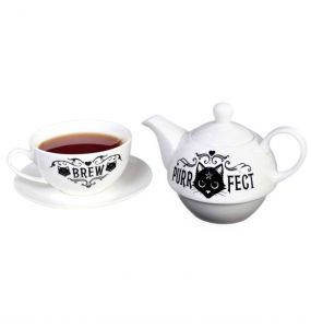 Porcelain 'Purrfect Brew' Tea Set