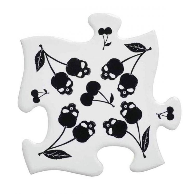 Sous-Verre Puzzle 'Black Skull Cherries' en Céramique