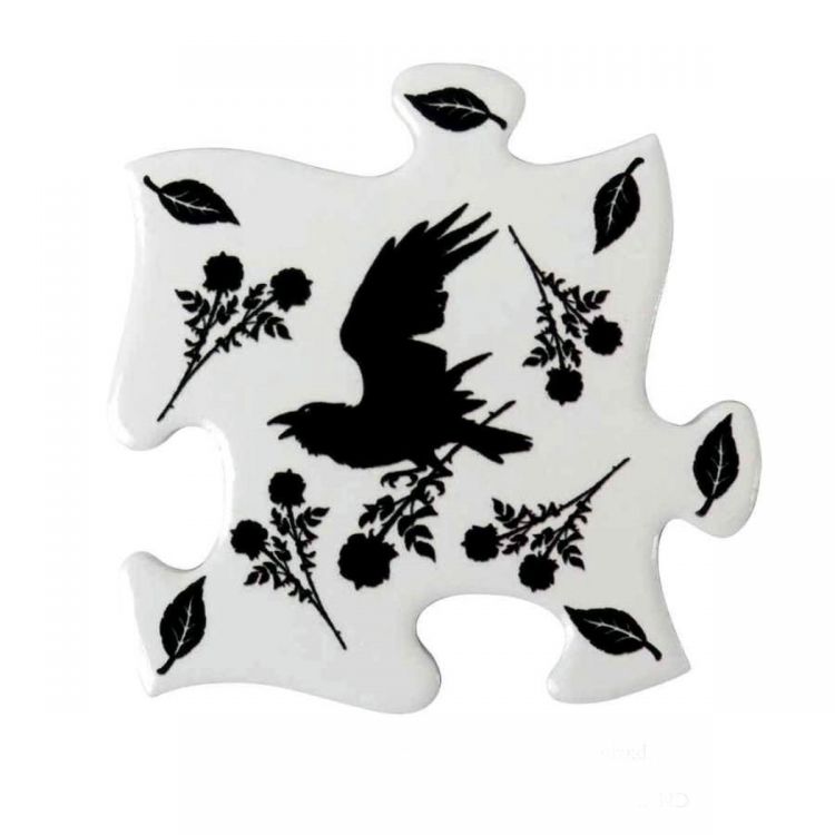 Sous-Verre Puzzle 'Black Raven & Rose' en Céramique