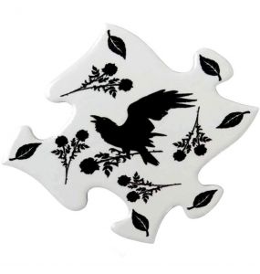 Sous-Verre Puzzle 'Black Raven & Rose' en Céramique